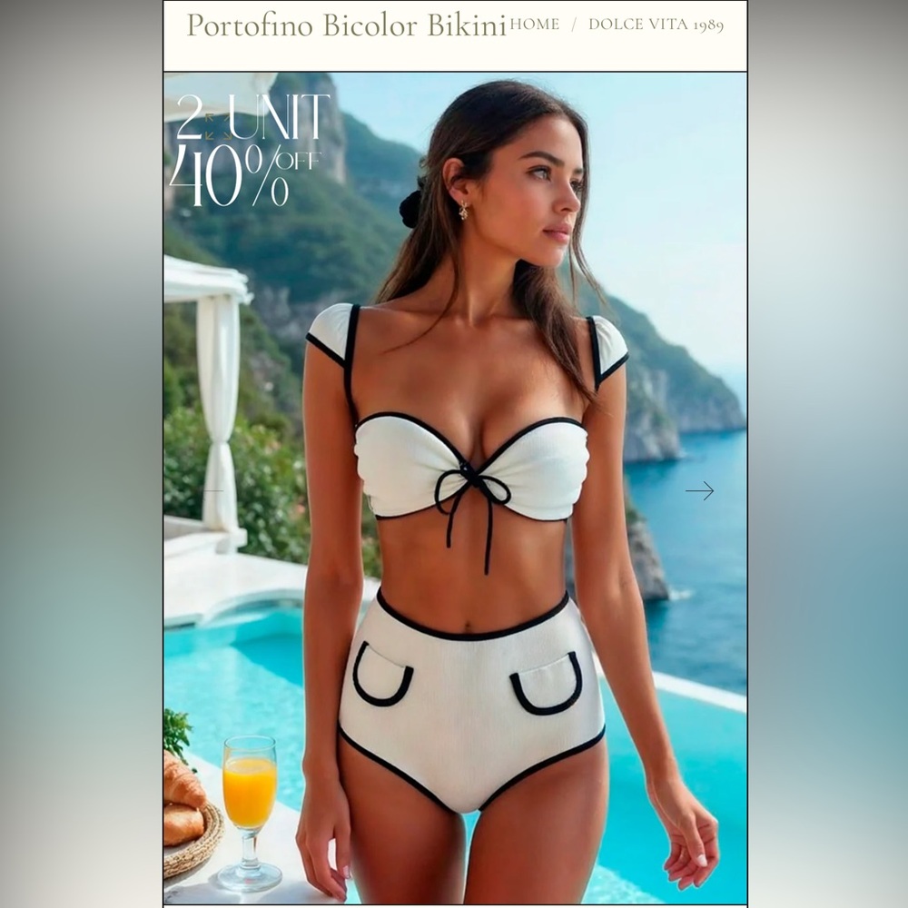 Elegant White and Black Trim Bikini Set
